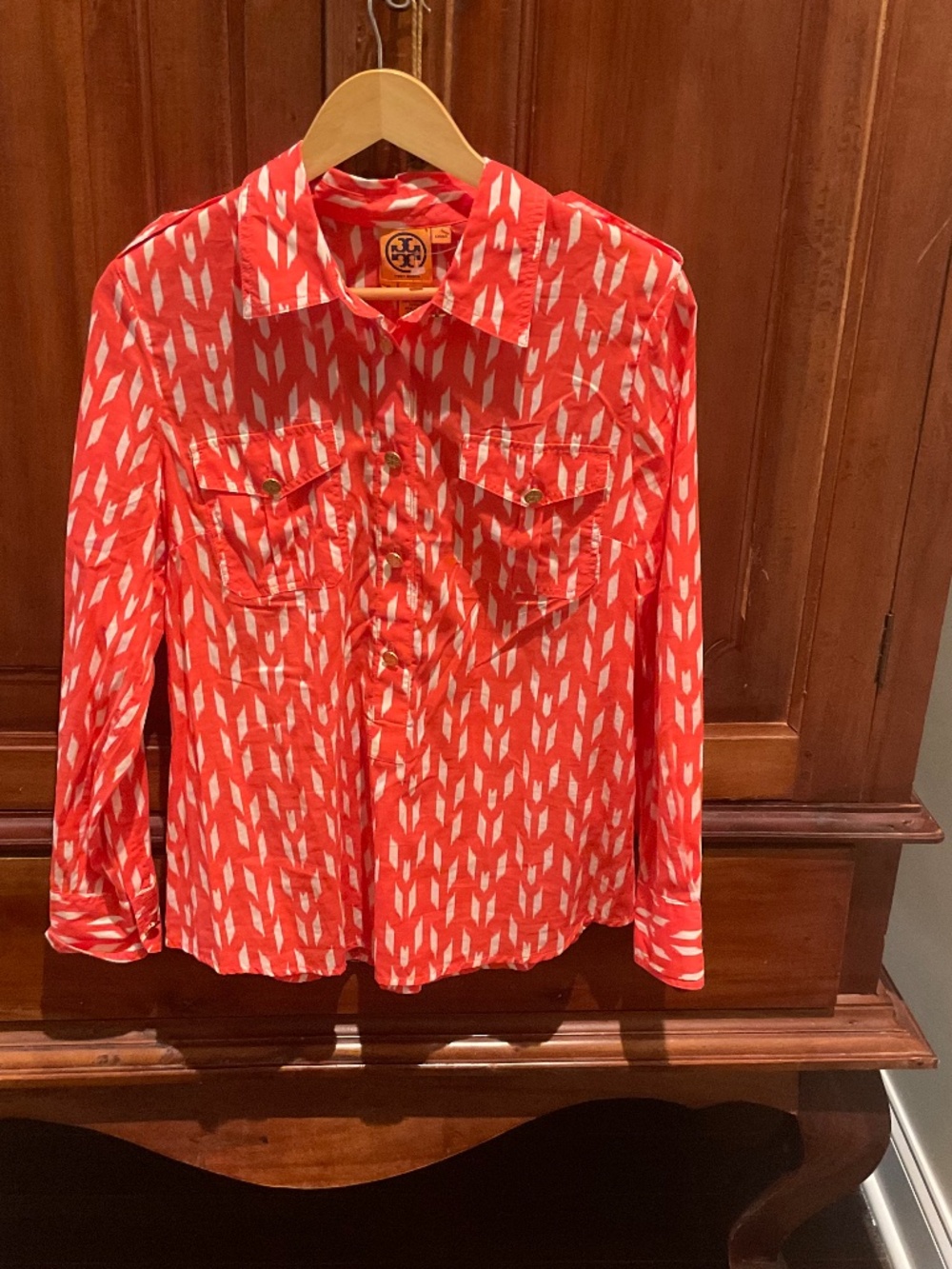 Tory Burch Brigitte Blouse Vibrant Orange Size 12